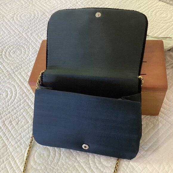 Vintage Zardozi Black Velvet Bag Clutch Gold Embroidery Double Peacock Design In - Picture 4 of 16